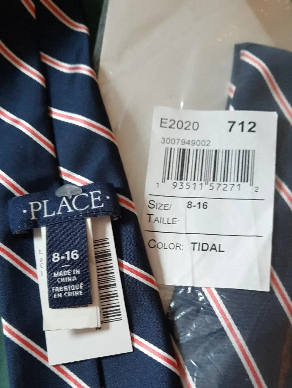 NWT Place Navy Tie with White and Coral Diagonal Stripes